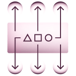 Three arrows face up, three face down overtop a pink box with Greek symbols on it.
