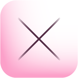 Large pink square with rounded corners and a black X in the middle.